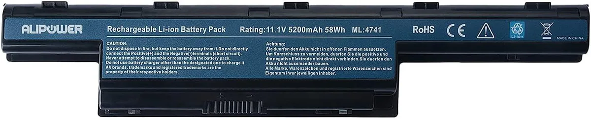 Black rectangular 6-cell lithium-ion laptop battery