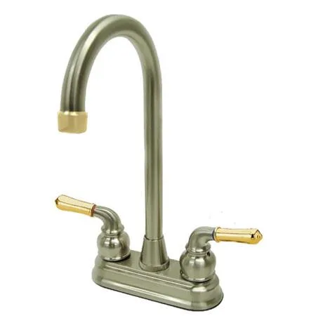 Two-handle centreset bar faucet with high arched spout