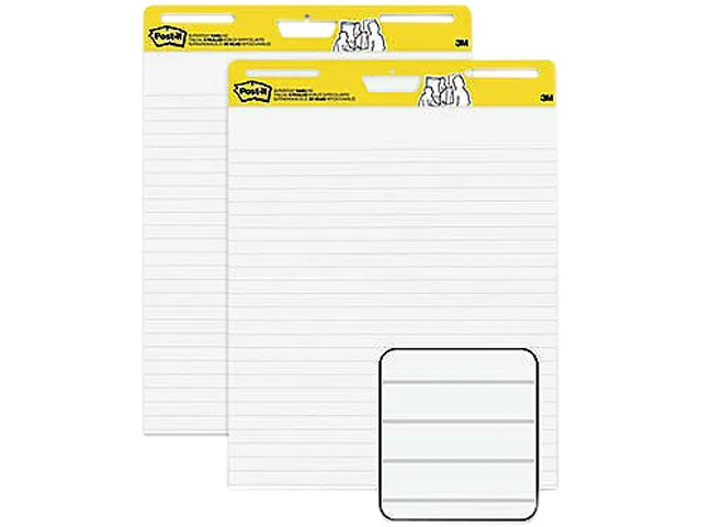 Two white self-stick easel pads with lined sheets and rigid backcards