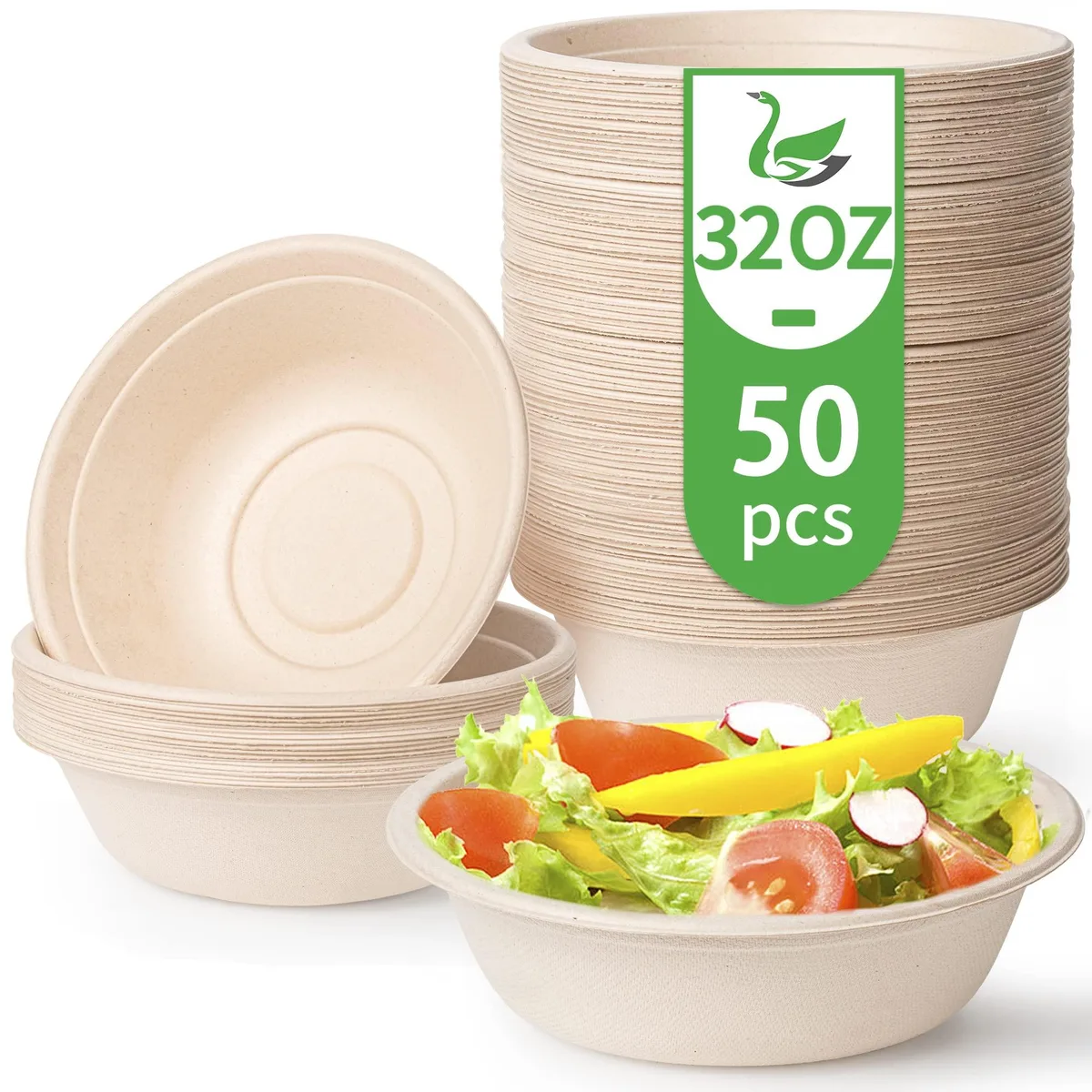 Stack of 50 brown-red round paper bowls, 32 oz each