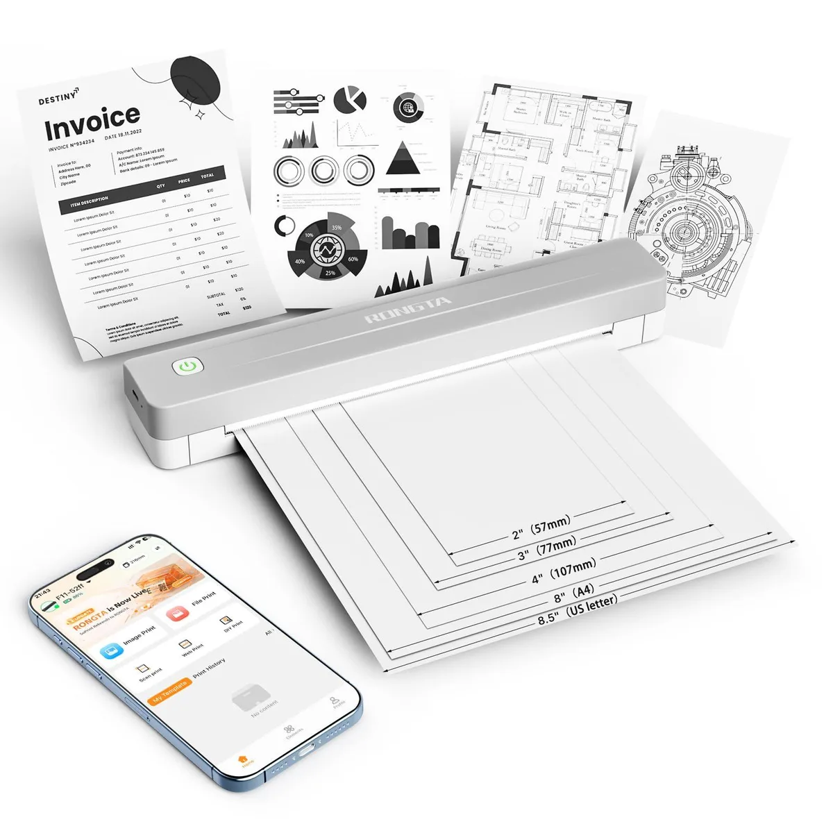 Rongta F11A Receipt Printer Thermal Portable 8.5 x 11 Inch 203 DPI 15 PPM — product photo