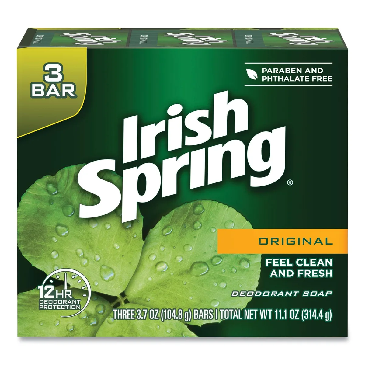 Two packs of three green rectangular bar soaps, 3.75 oz each
