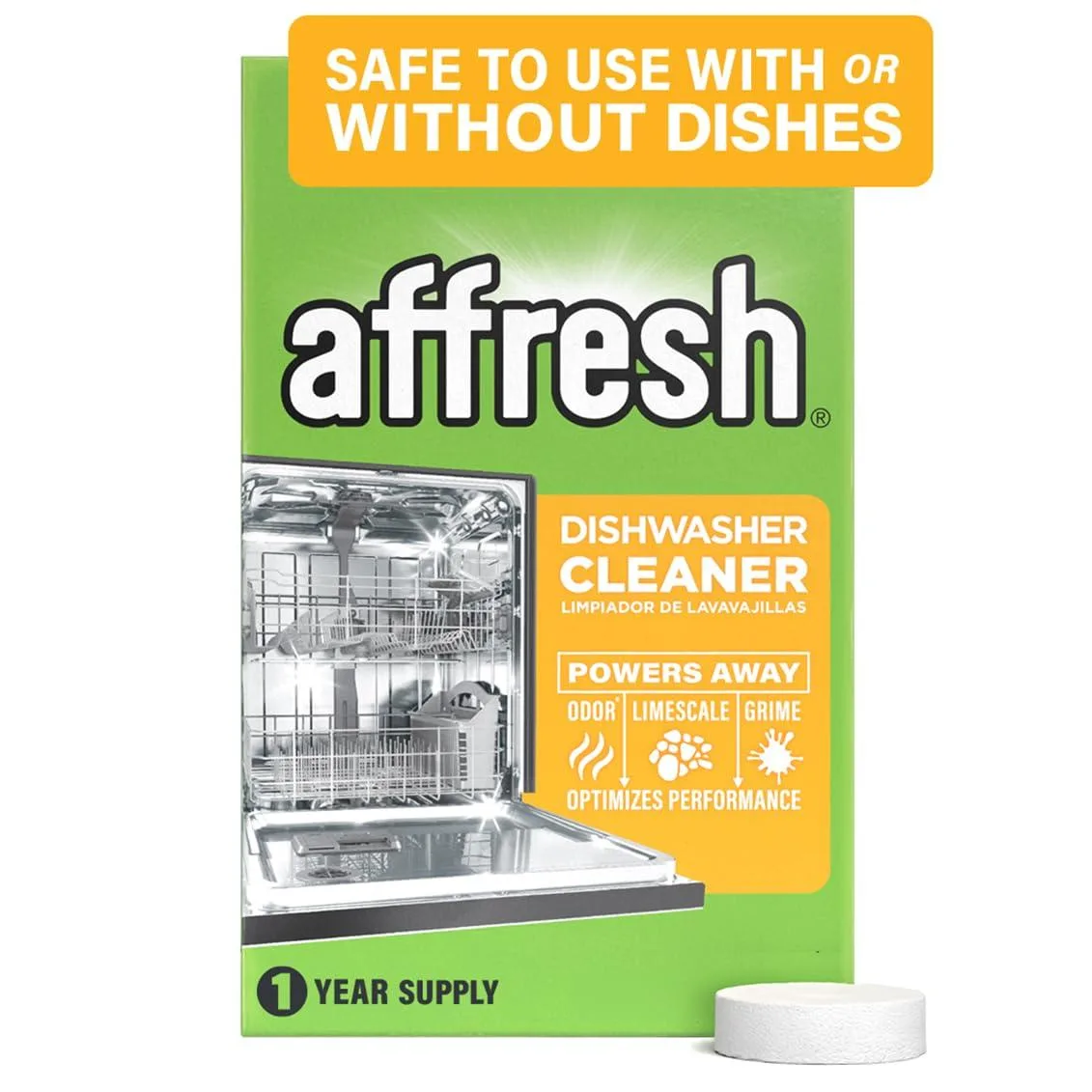 White cardboard carton containing twelve lemon-scented cleaning tablets