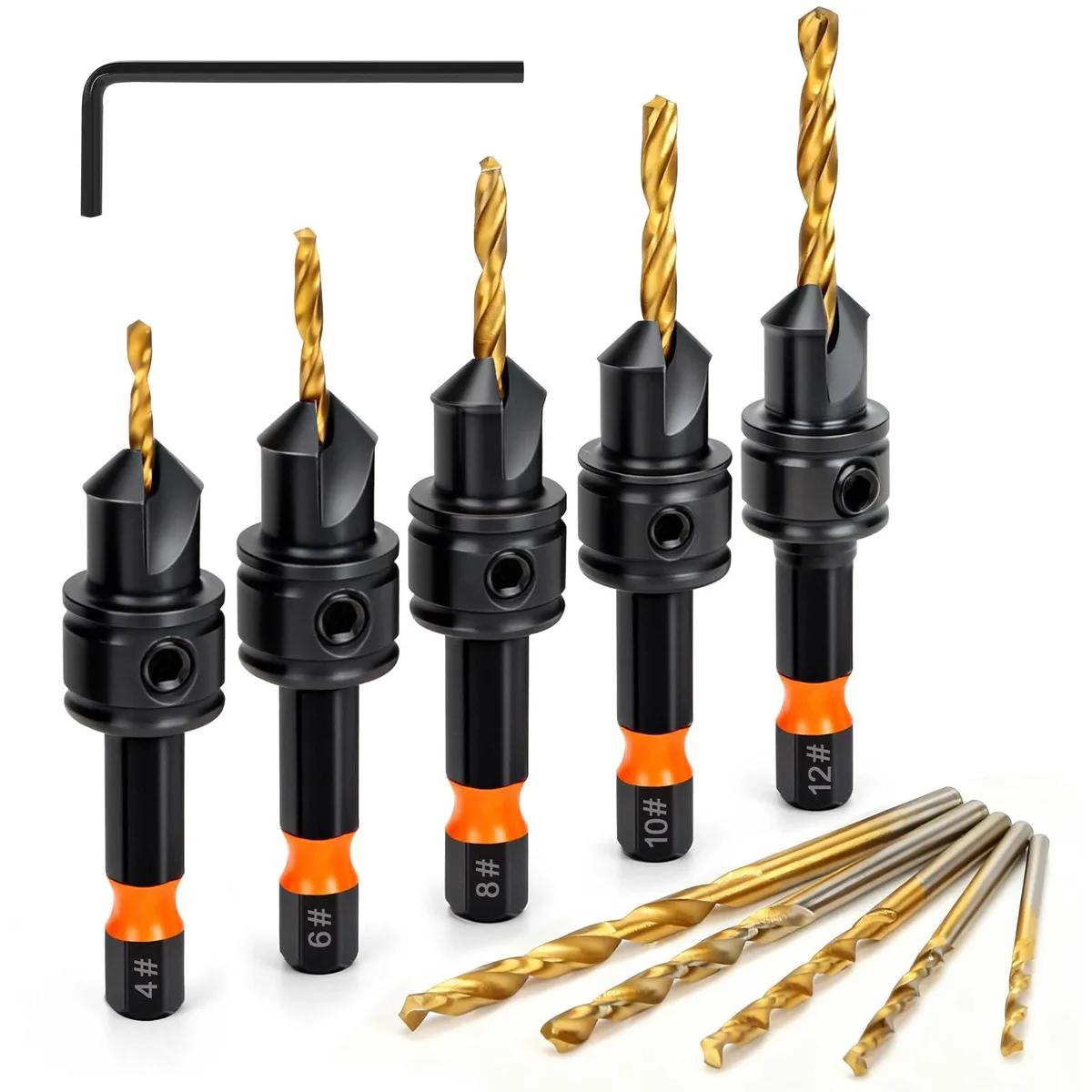 Lmutexyi Countersink Drill Bit Set 11pcs #4 #6 #8 #10 #12 Titanium Coated — product photo