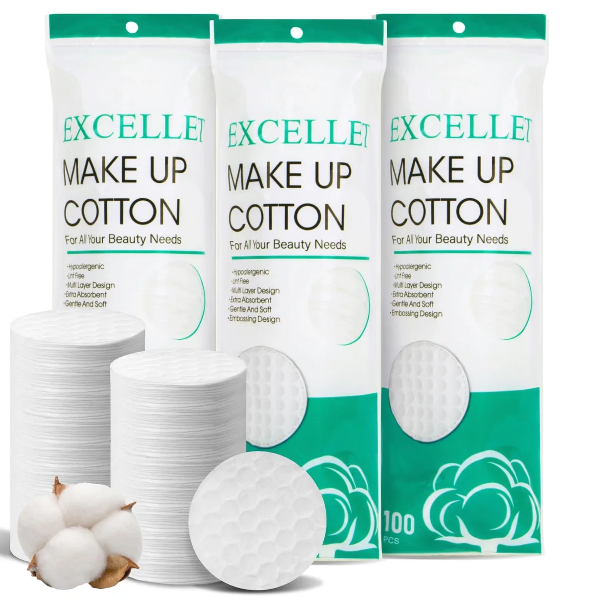 White cotton rounds in resealable bulk packaging