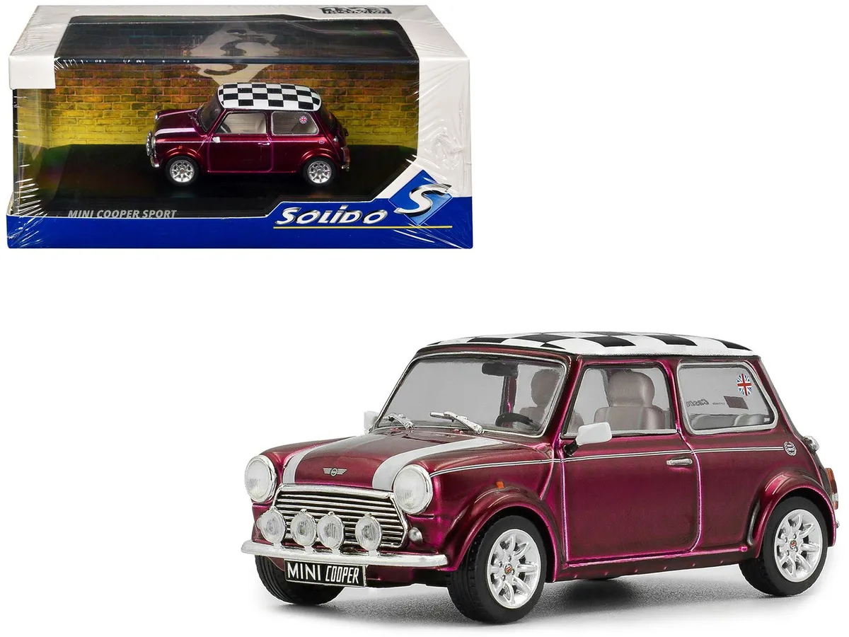 Solido Solido 1997 Mini Cooper Sport Purple Metallic White Stripes Checkered Top 1/43 Diecast Hobby Collectible — product photo