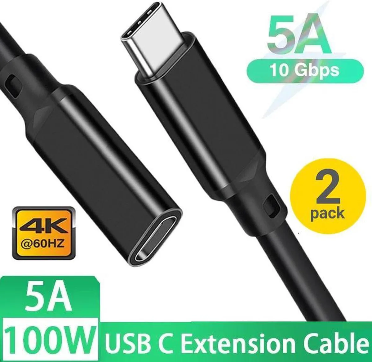 SMUGDESK SMUGDESK 2-Pack USB C Extension Cable 10Ft 100W 10Gbps 4K Video — product photo