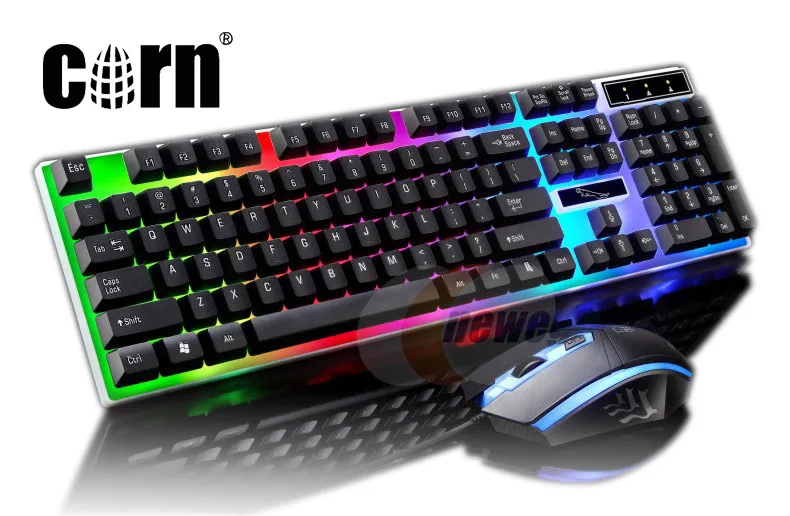 Corn Electronics Corn Electronics G21 gaming keyboard and mouse combo, 104 keys, 2000 DPI mouse, rainbow backlight — product photo