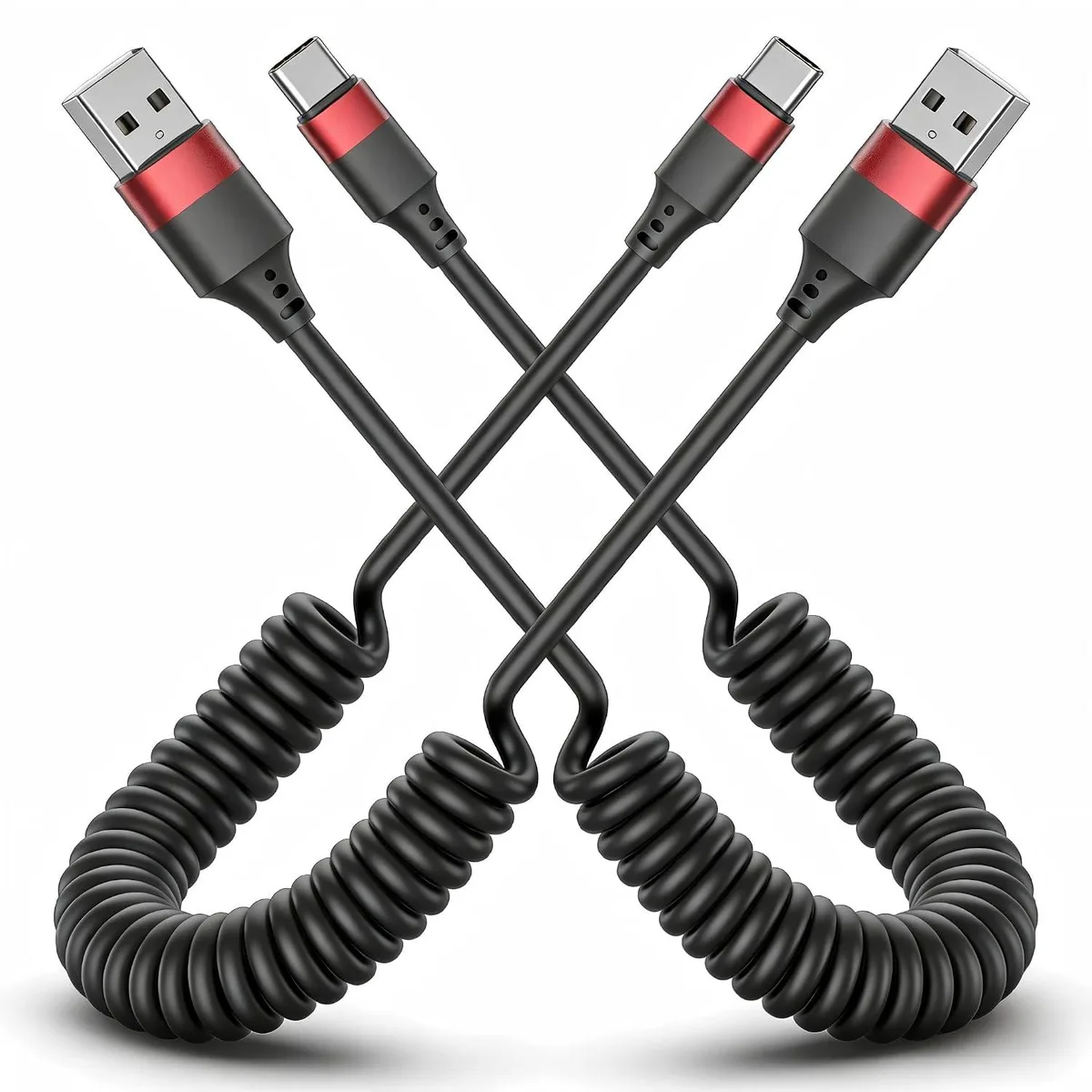 Mobee Mobee 2-Pack USB-A to USB-C Coiled Cable 1ft–2.3ft 3A 480Mbps — product photo
