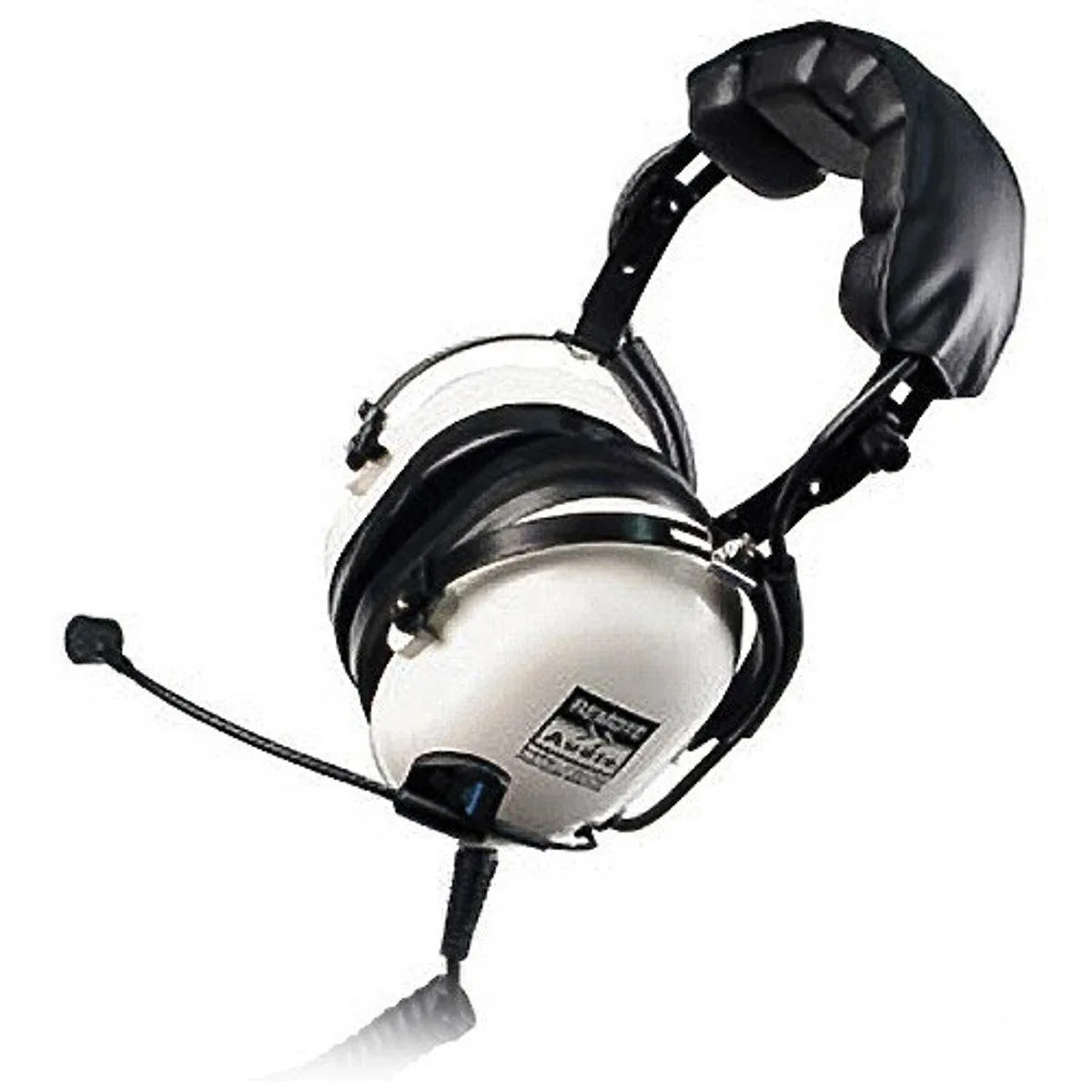 Over-ear headphones with coiled cable and boom microphone