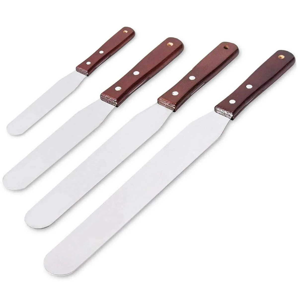 OXO 4-Piece Straight Cake Icing Spatula Set 4 6 8 10 Inch Stainless Steel Wooden Handle — product photo