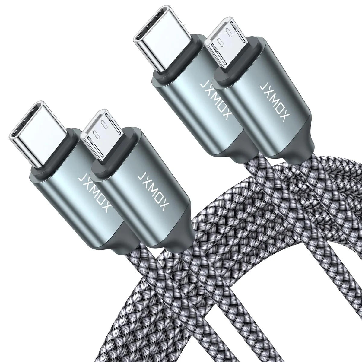  JXMOX S22 USB-C to Micro USB Cable 3.3ft 2-Pack Silver — product photo