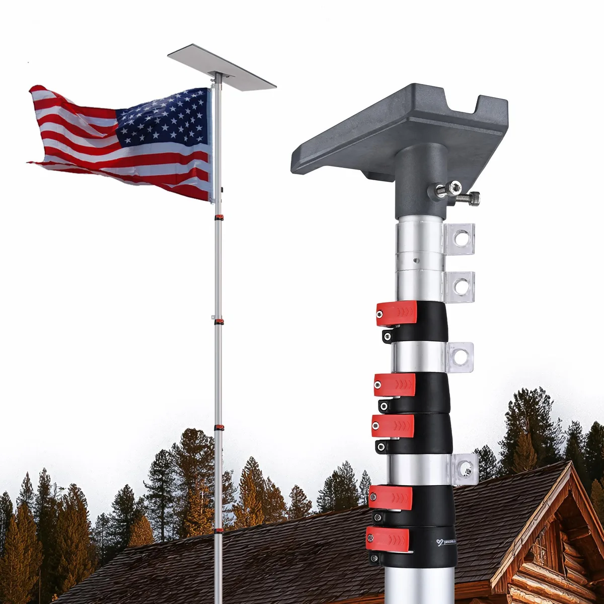 Yescom USA, Inc. Yescom USA, Inc. 22FLPSET053-30-G338-11 Starlink Gen 3 30ft Telescopic Flagpole Mount Kit Silver — product photo
