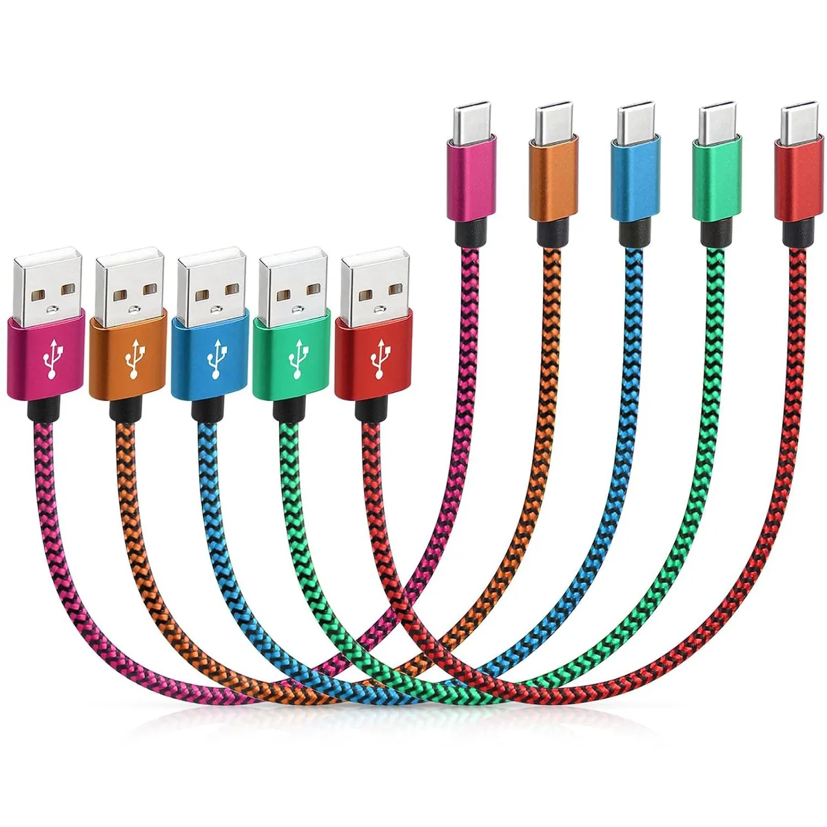 Kootion Kootion USB A to USB-C cable 12-inch 5-pack braided multi-colour — product photo