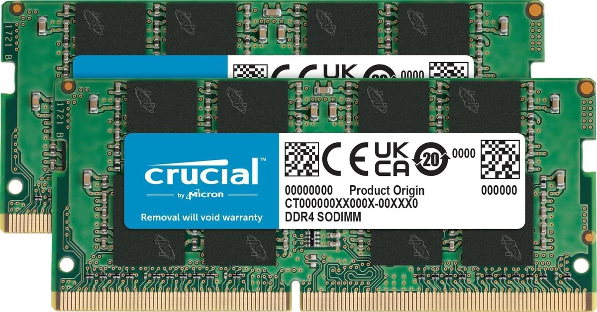 Crucial Crucial 64GB Kit (2x32GB) DDR4 3200MHz CL22 SODIMM laptop RAM CT2K32G4SFD832A — product photo
