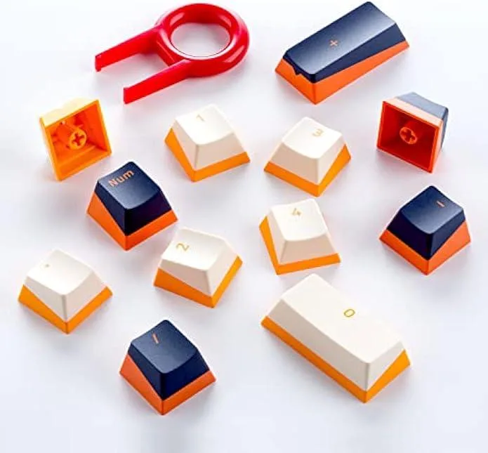 TAURKENAM TAURKENAM PBT Doubleshot Keycaps 112-Key Bevel Cut White/Blue Orange Bottom — product photo