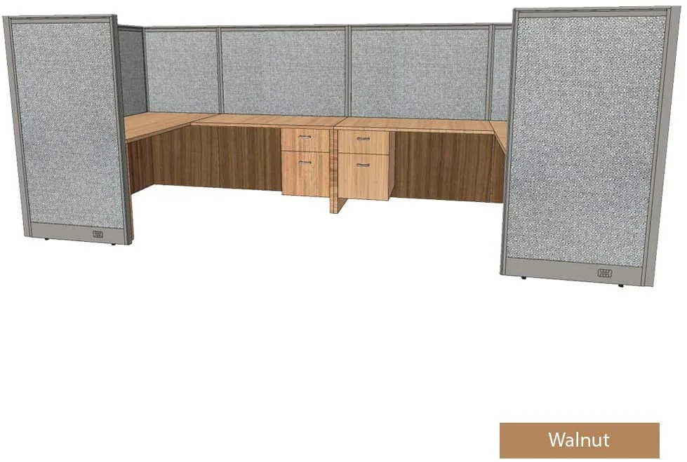 GOF GOF 2-Person Workstation Cubicle Walnut 60"H 144"W office furniture — product photo