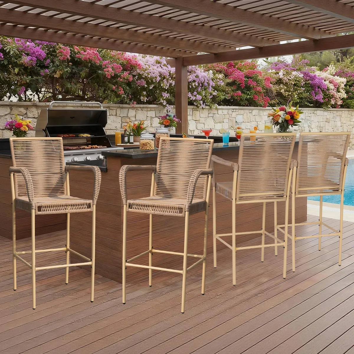 VANBOW VANBOW 30" Counter Height Rattan Barstool Set of 4 Yellow — product photo