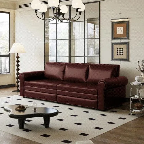 tuphen tuphen Chesterfield Sofa 93.7" King Pull Out Sofa Bed Burgundy Faux Leather — product photo
