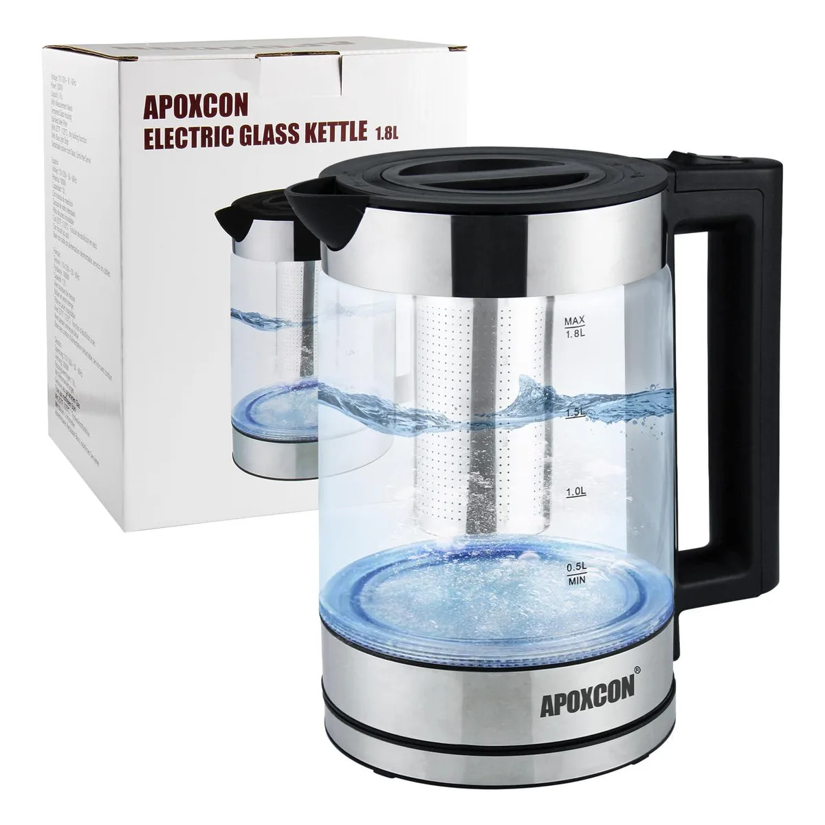  APOXCON US-GS-1 1.8 L Glass Electric Kettle with Infuser — product photo
