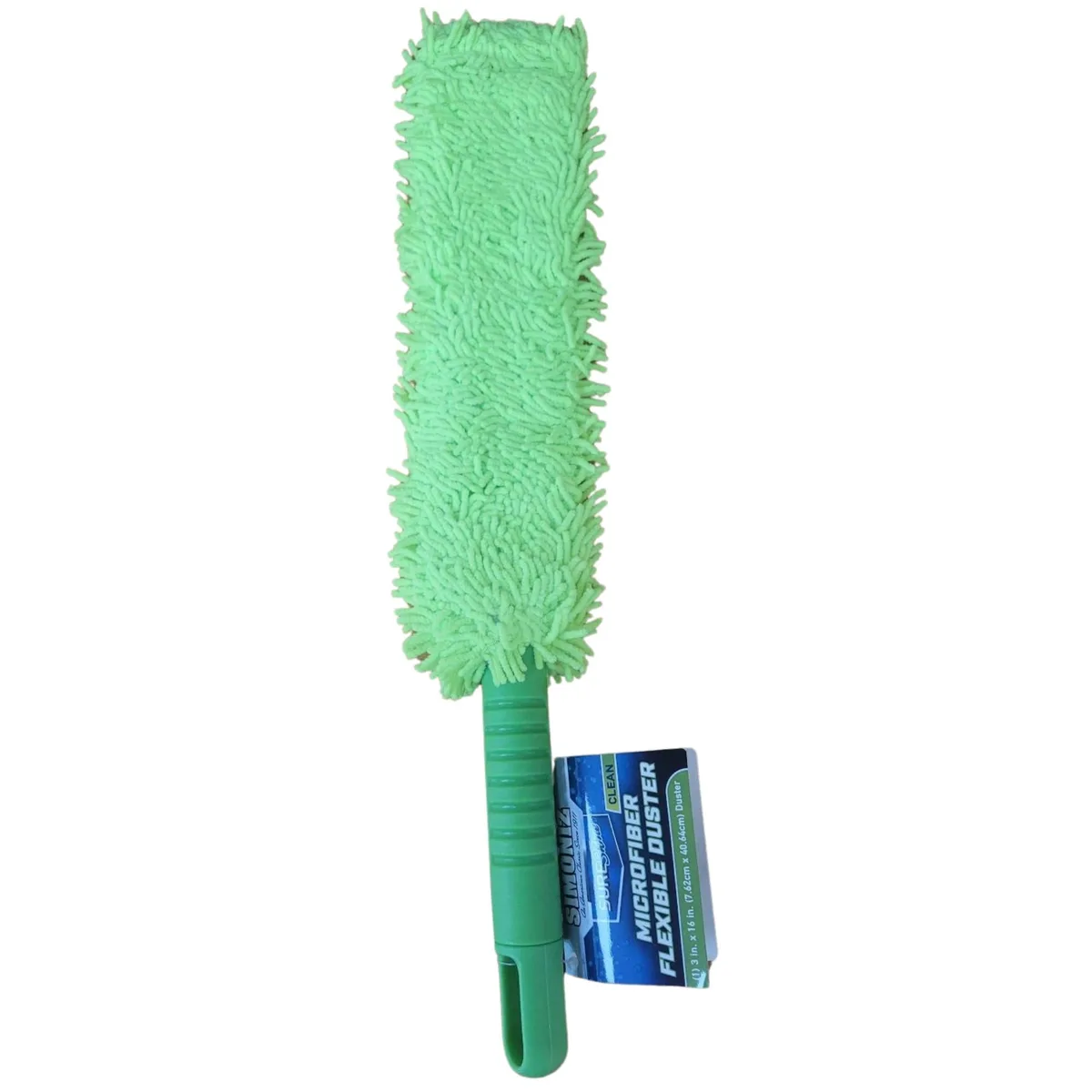 Bright green flexible microfiber duster with 16 inch bendable wand