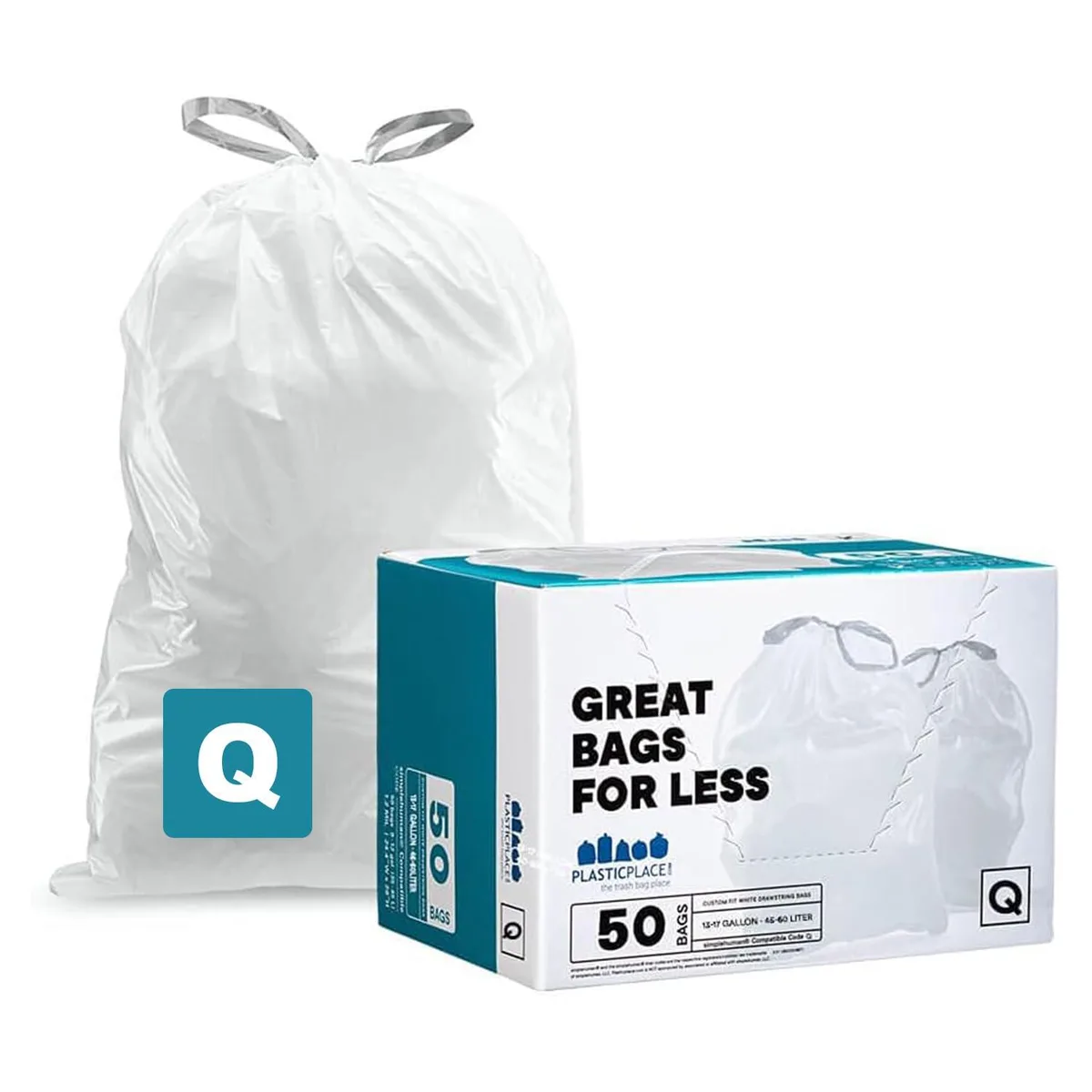  Plasticplace Code Q Compatible Trash Bag 17 gal 50 count 1.2 mil TRA265WH — product photo