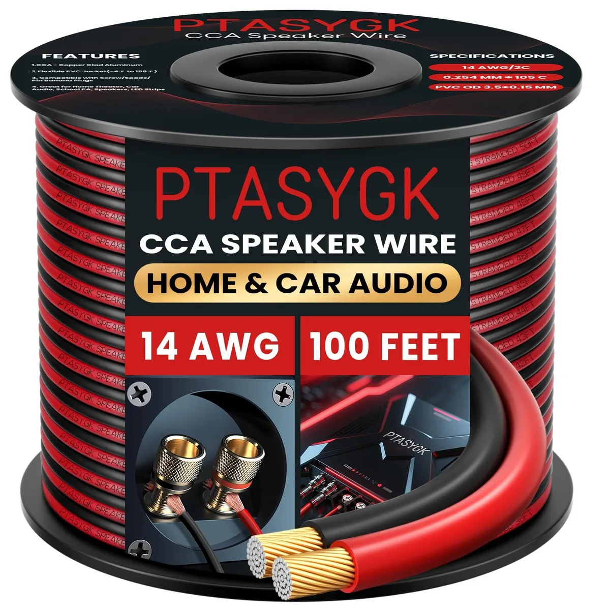  PTASYGK 14 Gauge Speaker Wire 100 Feet 2 Conductor CCA — product photo