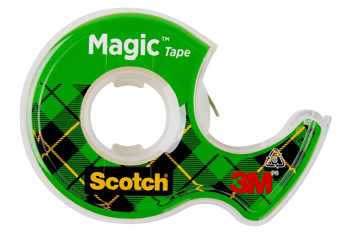 Three rolls of matte-finish invisible tape in refillable dispensers