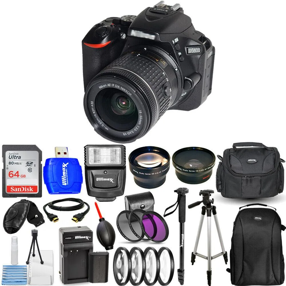 Nikon Global Nikon D5600 DSLR Camera 18-55mm 1576 3 Lens Battery Bundle — product photo