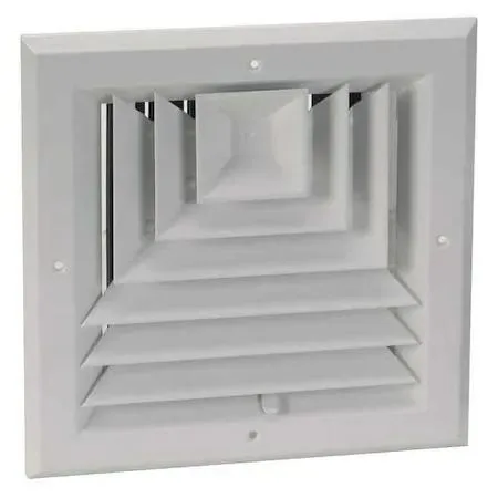 White square aluminium ceiling diffuser with three-way louvered face