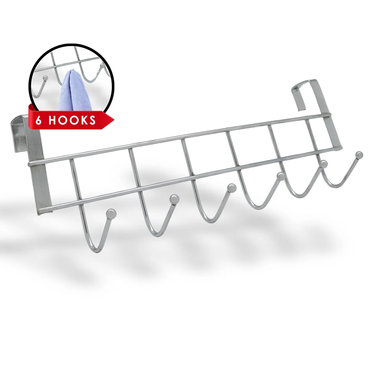 TreasureGurus, LLC TreasureGurus, LLC 21109 Over Cabinet Hook Rack 6 Hooks Silver — product photo