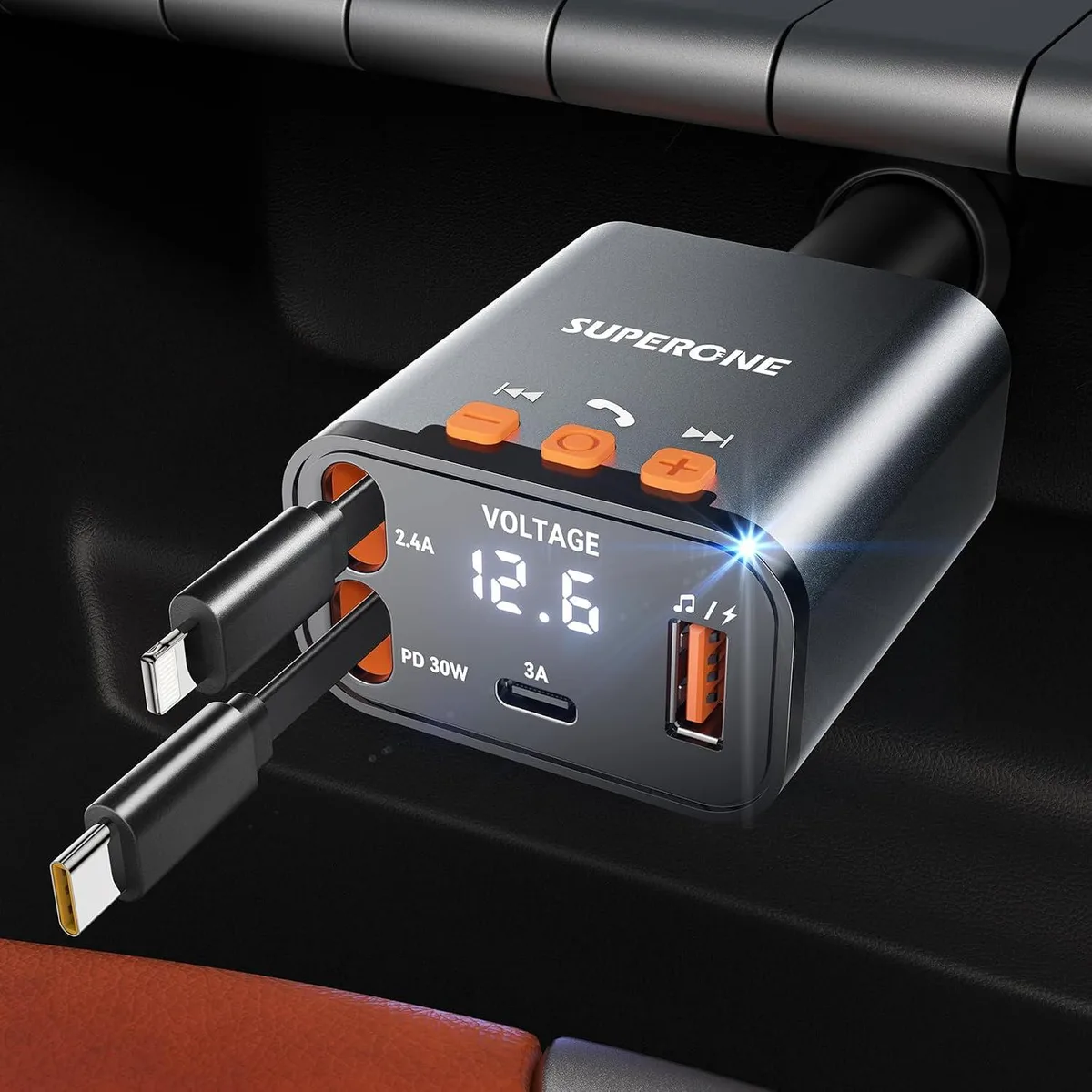 Hamzan Hamzan 69W Retractable Car Charger Bluetooth 5.3 FM Receiver — product photo