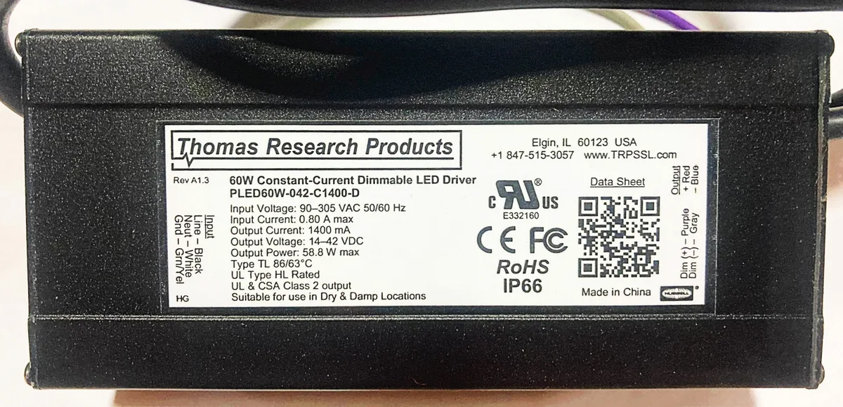 Hubbell Incorporated Hubbell Incorporated PLED60W-042-C1400-D LED Driver Ballast — product photo