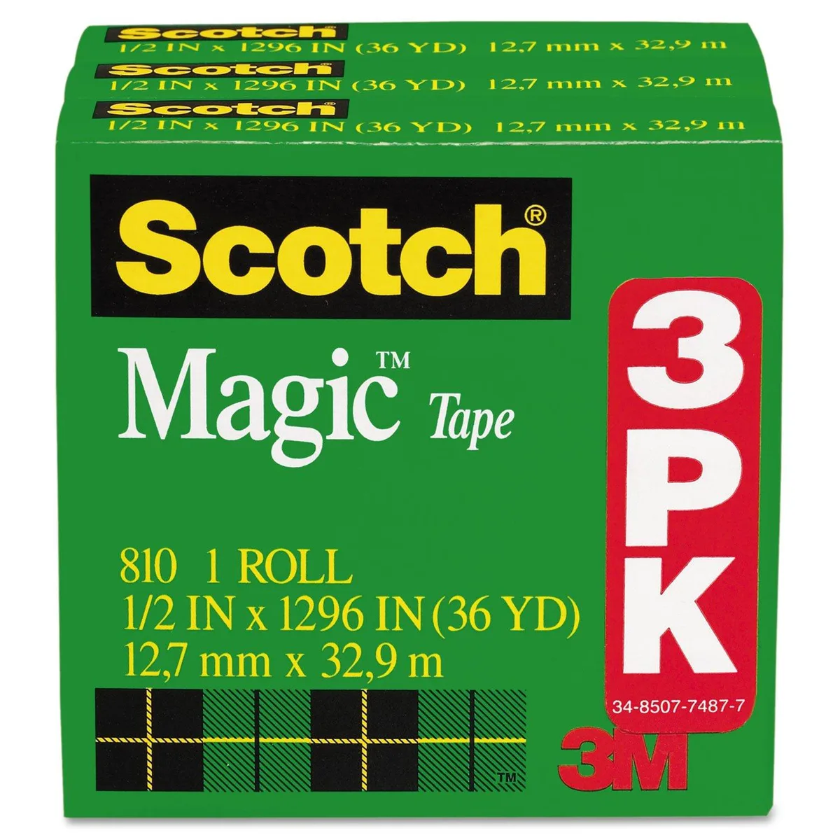Scotch Magic Tape Refill MMM 810H3 roll 2.7 in x 1.3 in red — product photo