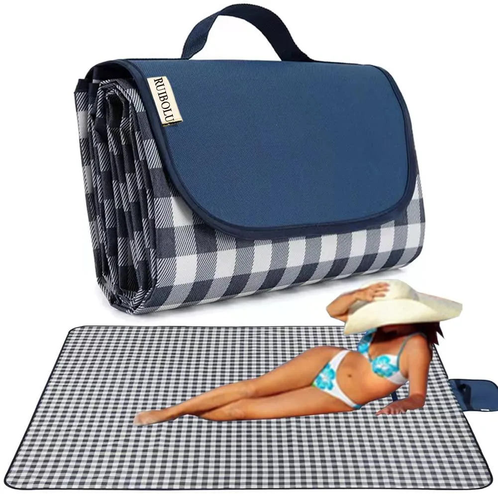  RUIBOLU 2022001 outdoor rug 80x60in Dark Blue Plaids — product photo