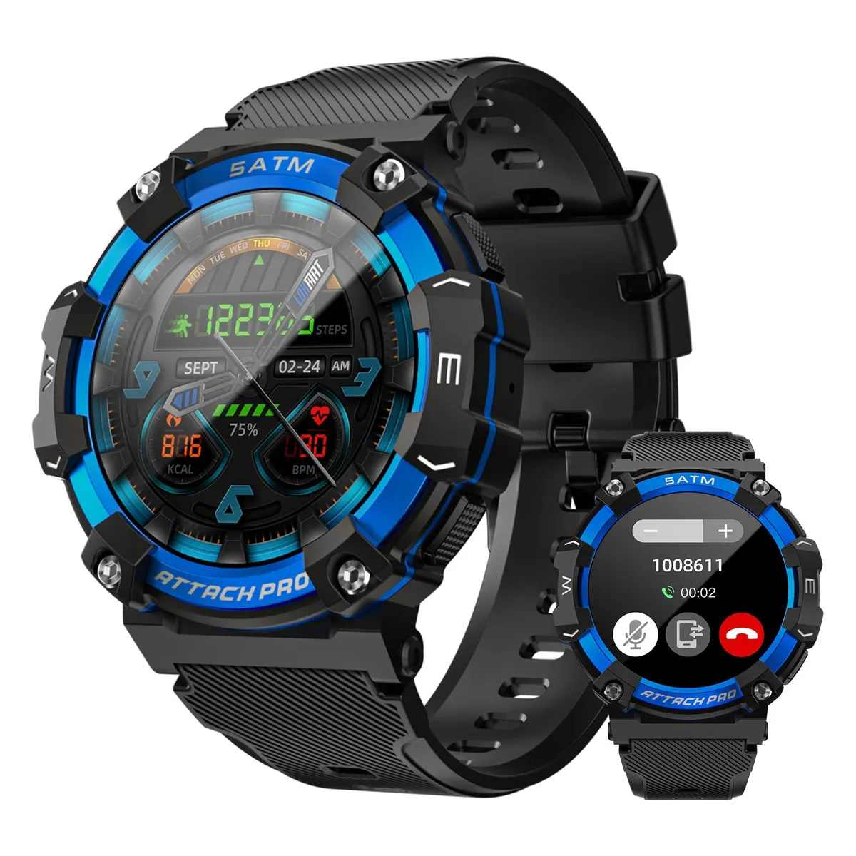 Blue aluminium smartwatch with 1.39-inch round touchscreen