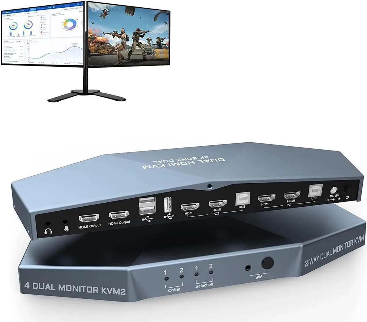 Vszerda Vszerda 2-PC Dual Monitor HDMI KVM Switch 4K 60Hz 3840x2160 HDMI 2.0 HDCP 2.2 — product photo