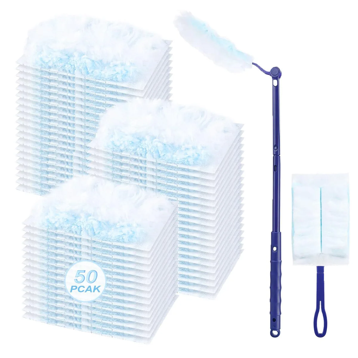 Fifty duster refills, short and telescoping handles, lightweight polyester fibres, 0.621 kg