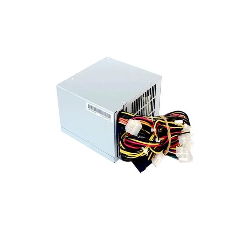 Silver ATX power supply unit with cooling fan and cable bundle