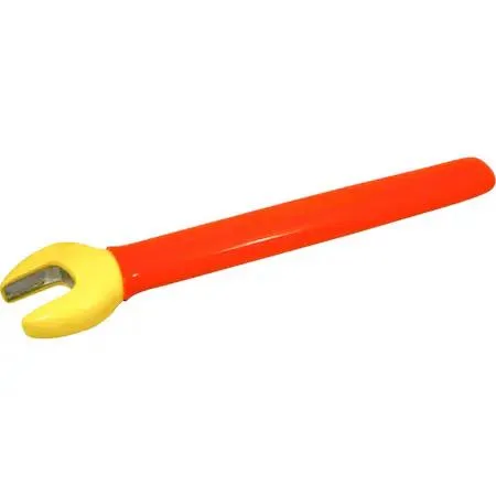 Orange and yellow insulated open-end wrench, 1 inch hex size
