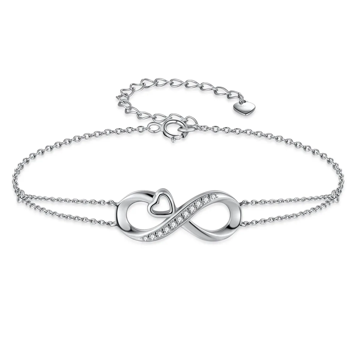 Mabella Fashion Mabella Fashion Infinity Heart Adjustable Bracelet 925 Sterling Silver 18K White Gold 8.5 in — product photo