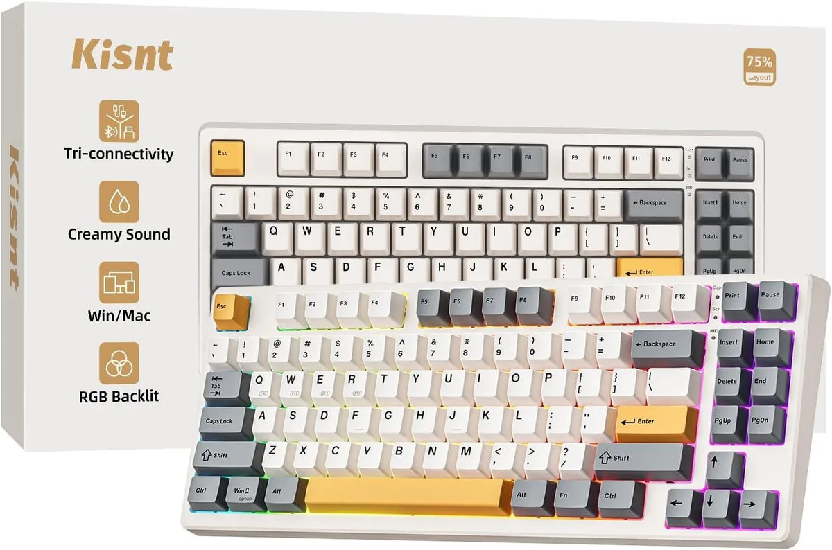 usbroway usbroway KN85 75% Wireless Mechanical Gaming Keyboard Retro Beige Linear Switch — product photo