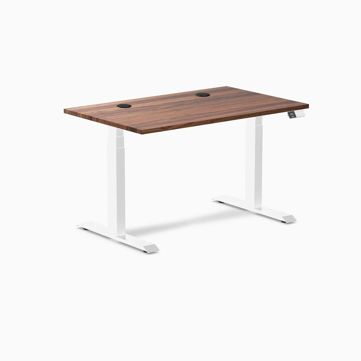 Desky Desky Dual Hardwood Sit Stand Desk Walnut 48 x 30 inches Grommets White — product photo