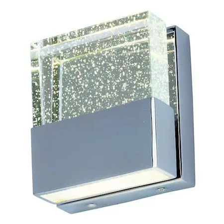 Polished chrome vanity light with two rectangular bubble glass shades