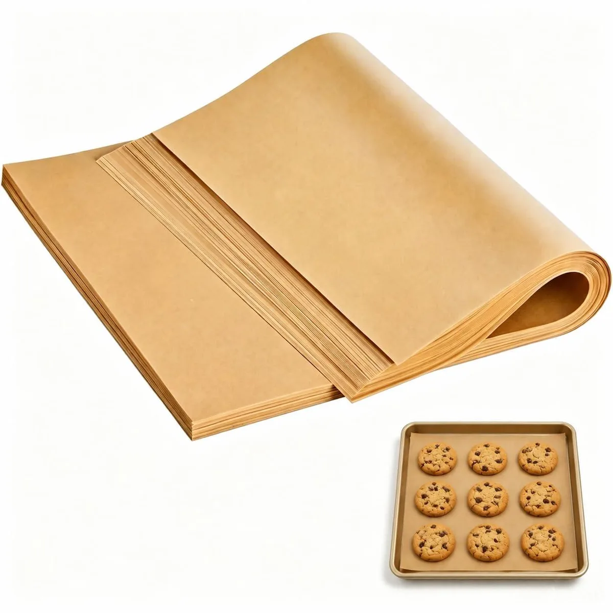 Stack of 100 unbleached brown parchment sheets 11.8 by 15.7 inches