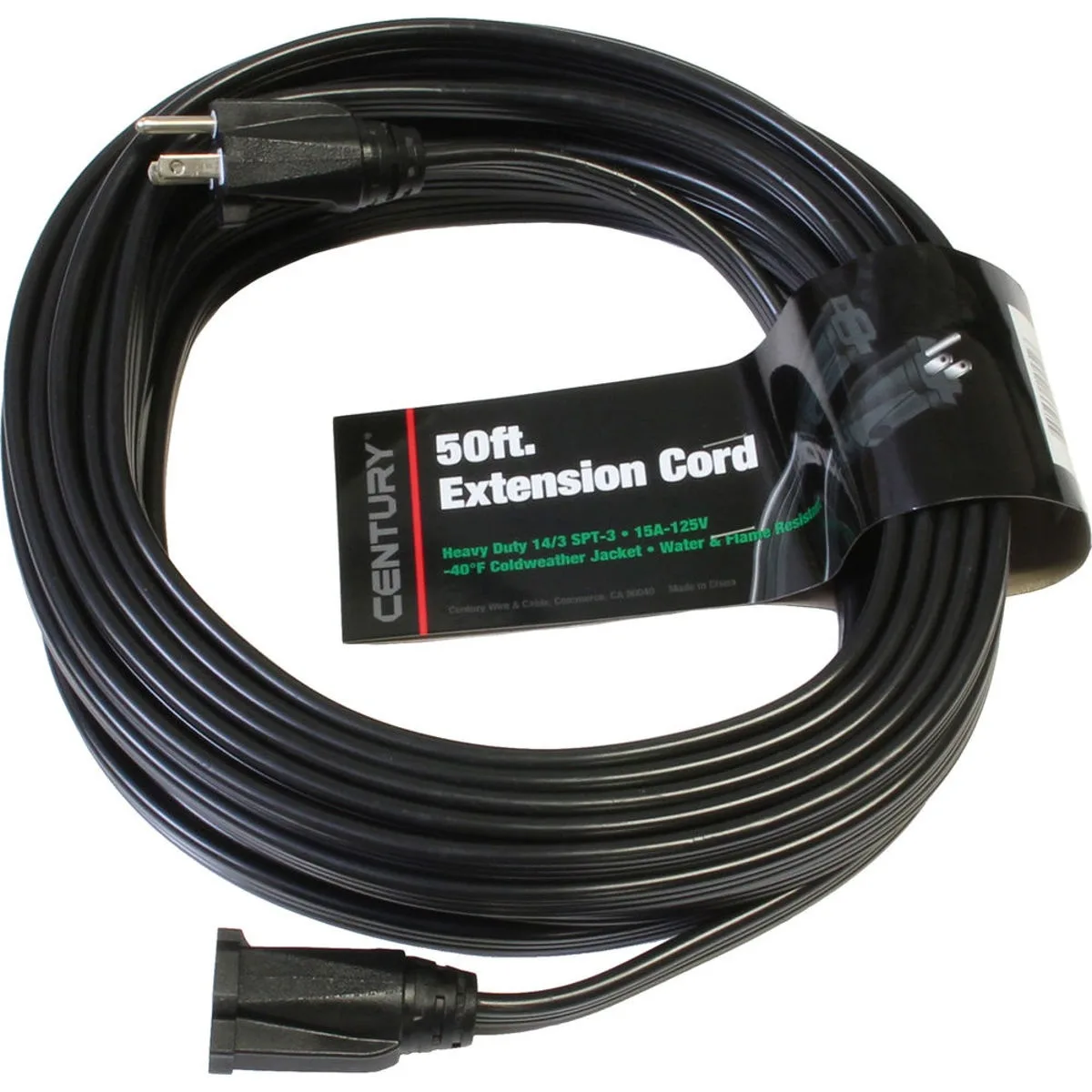Milspec Industries, Inc. Milspec 50' 14/3 SPT-3 Low Profile Flat Extension Cord Black — product photo