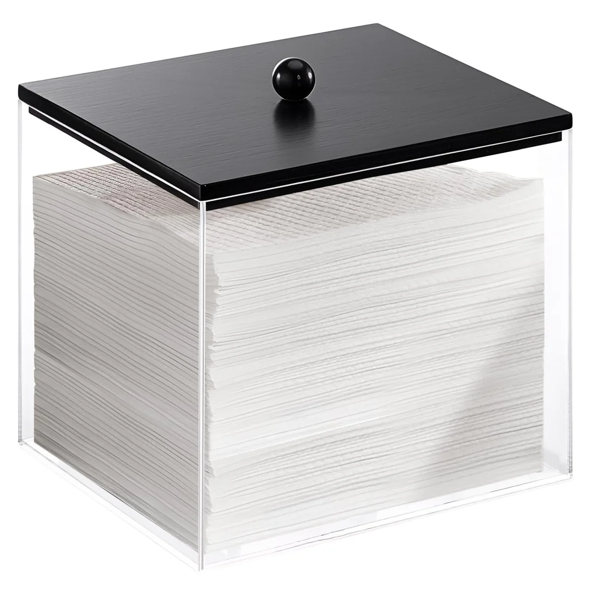  Acrylic Facial Towel Holder with Black Wood Lid 6.89 x 6.10 x 7.08 in — product photo