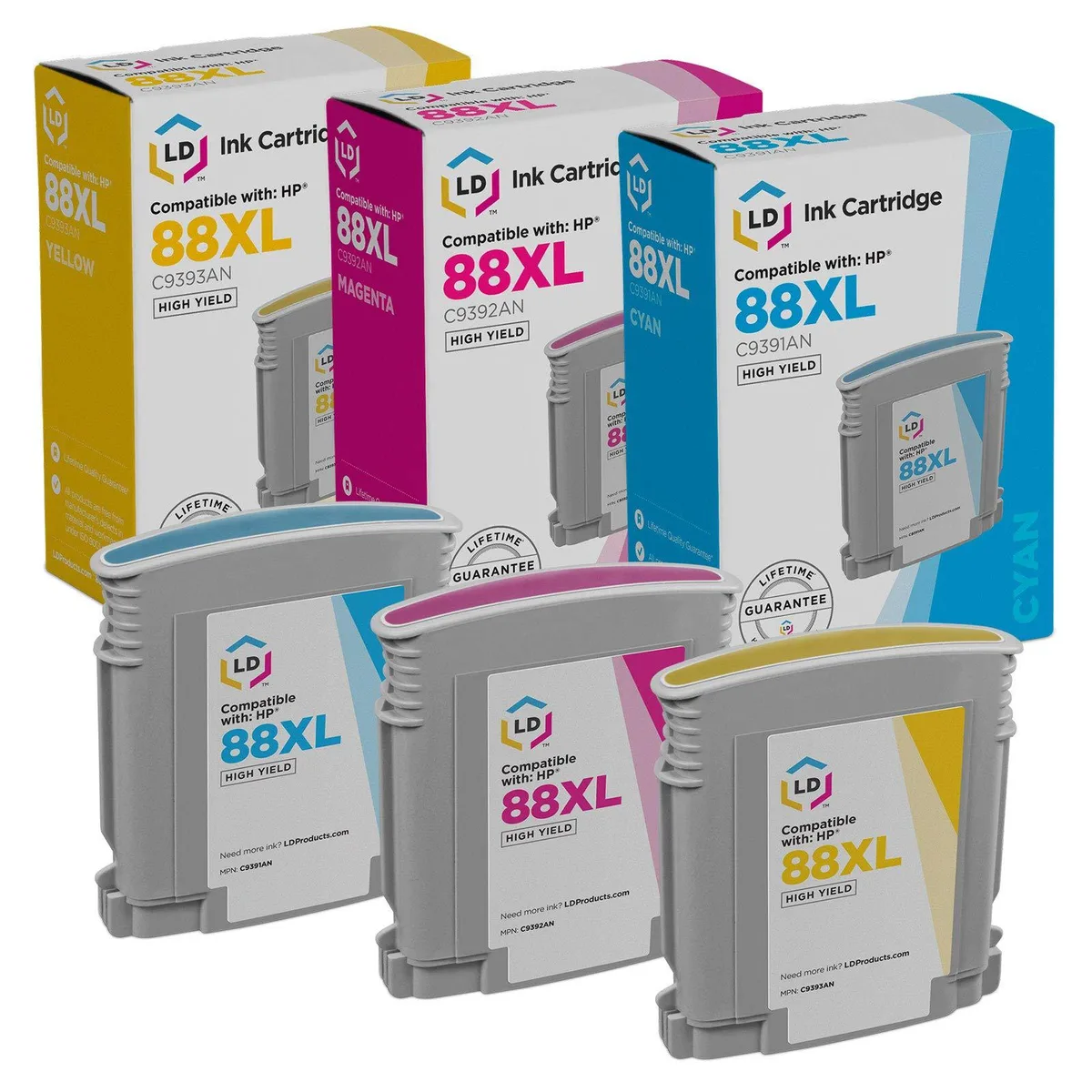 LD Products LD Products Remanufactured HP 88XL Ink Cartridge 3-Pack Cyan Magenta Yellow 1700 Pages — product photo