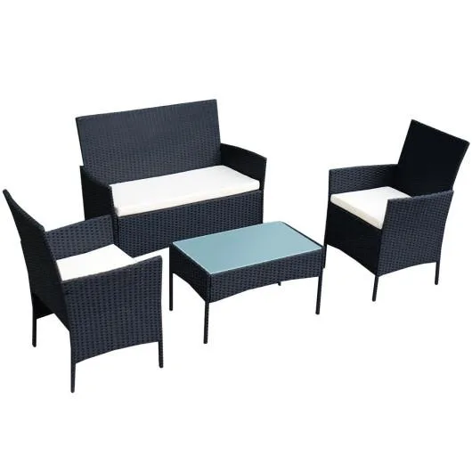 SlickBlue SlickBlue 4‑Piece Rattan Wicker Patio Set with Loveseat, Black — product photo