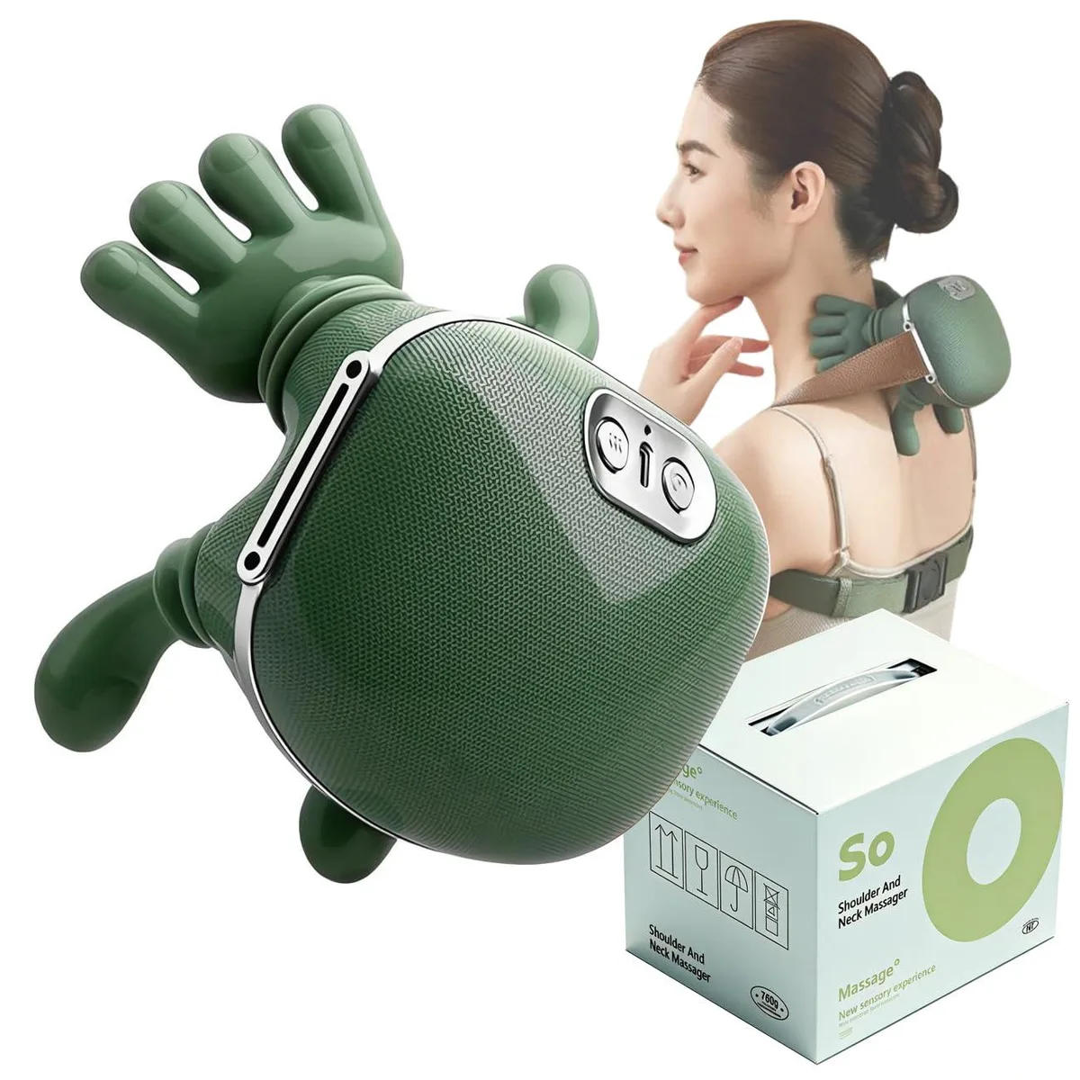 Green wrap-around neck massager, lightweight silicone, 25 inches long